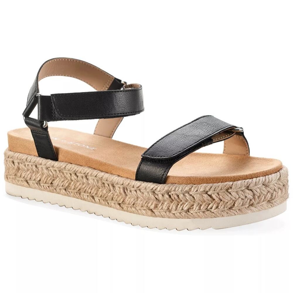 Sun + Stone Women Ankle Strap Espadrille Platform Sandals Rylaan US 9M Black - Picture 1 of 5